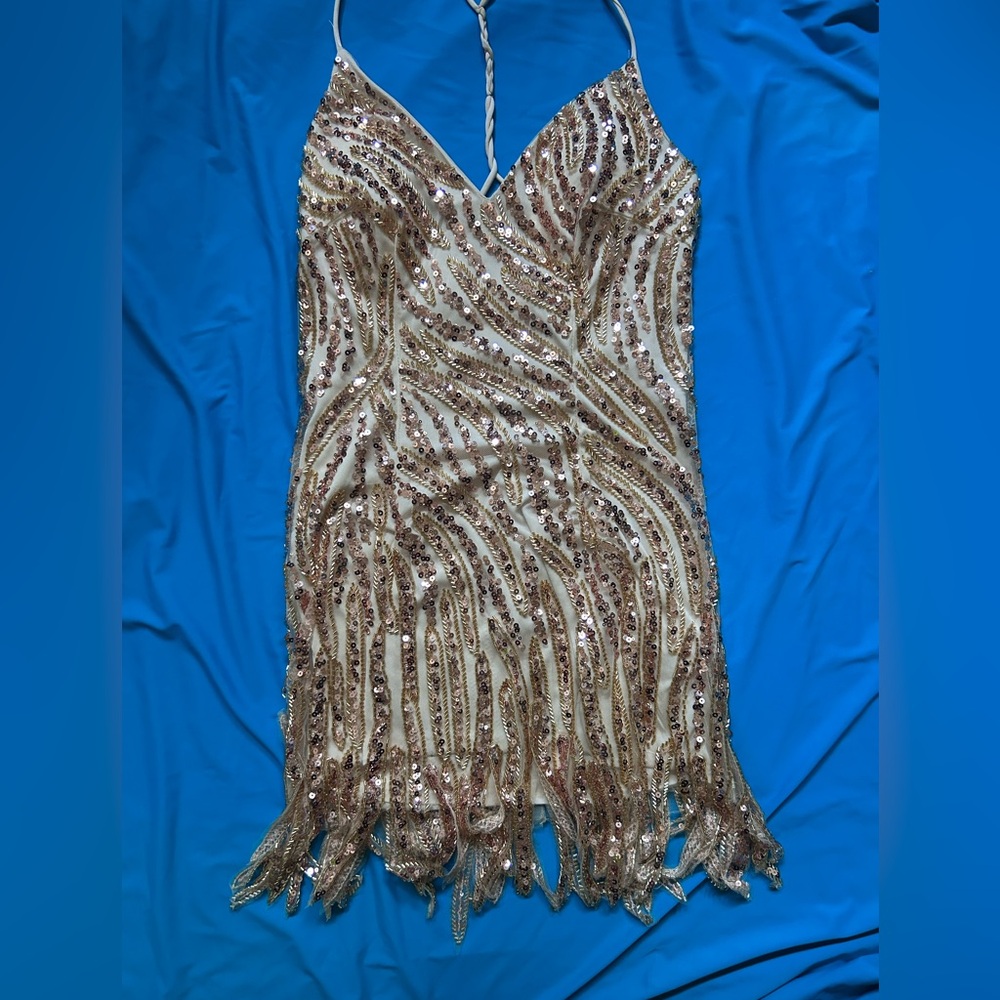 Gold Sequin Flapper Dress, size M